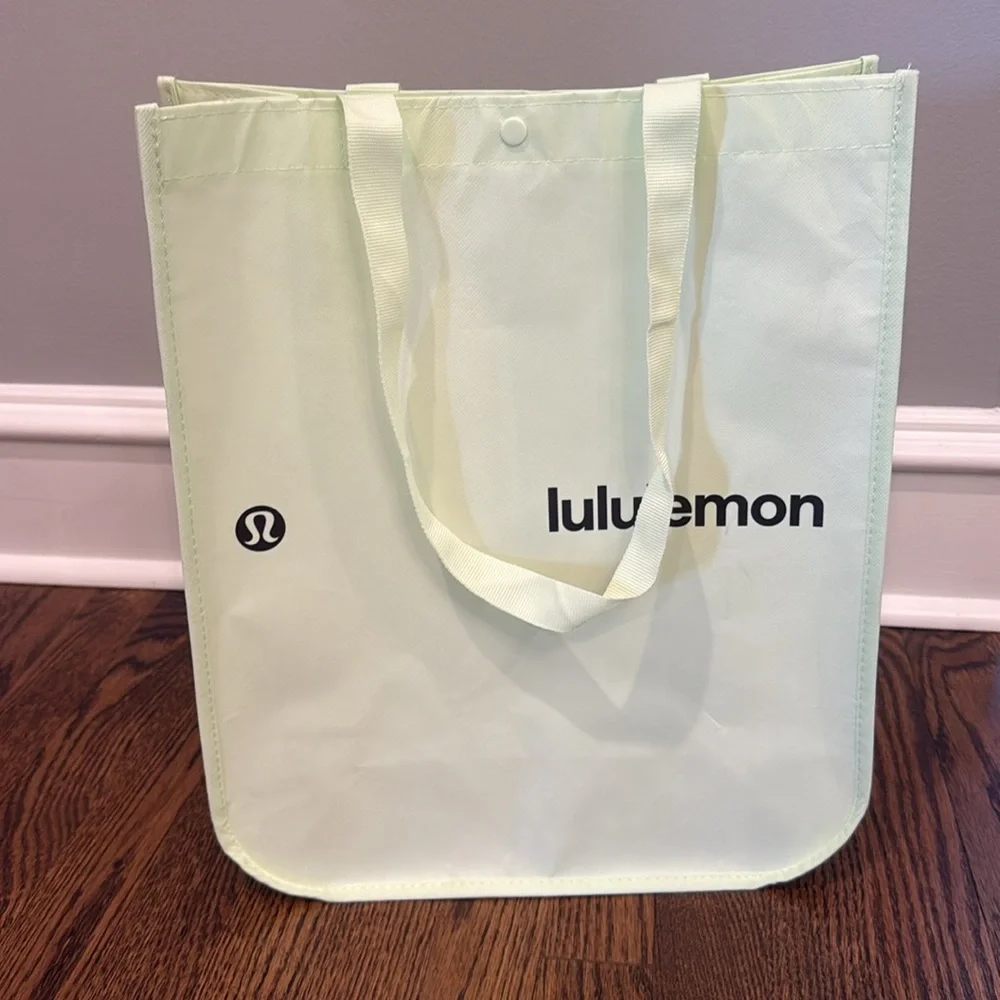 Lululemon Light Green Yellow Black Large Reusable Shopping Tote Bag - Picture 2 of 10